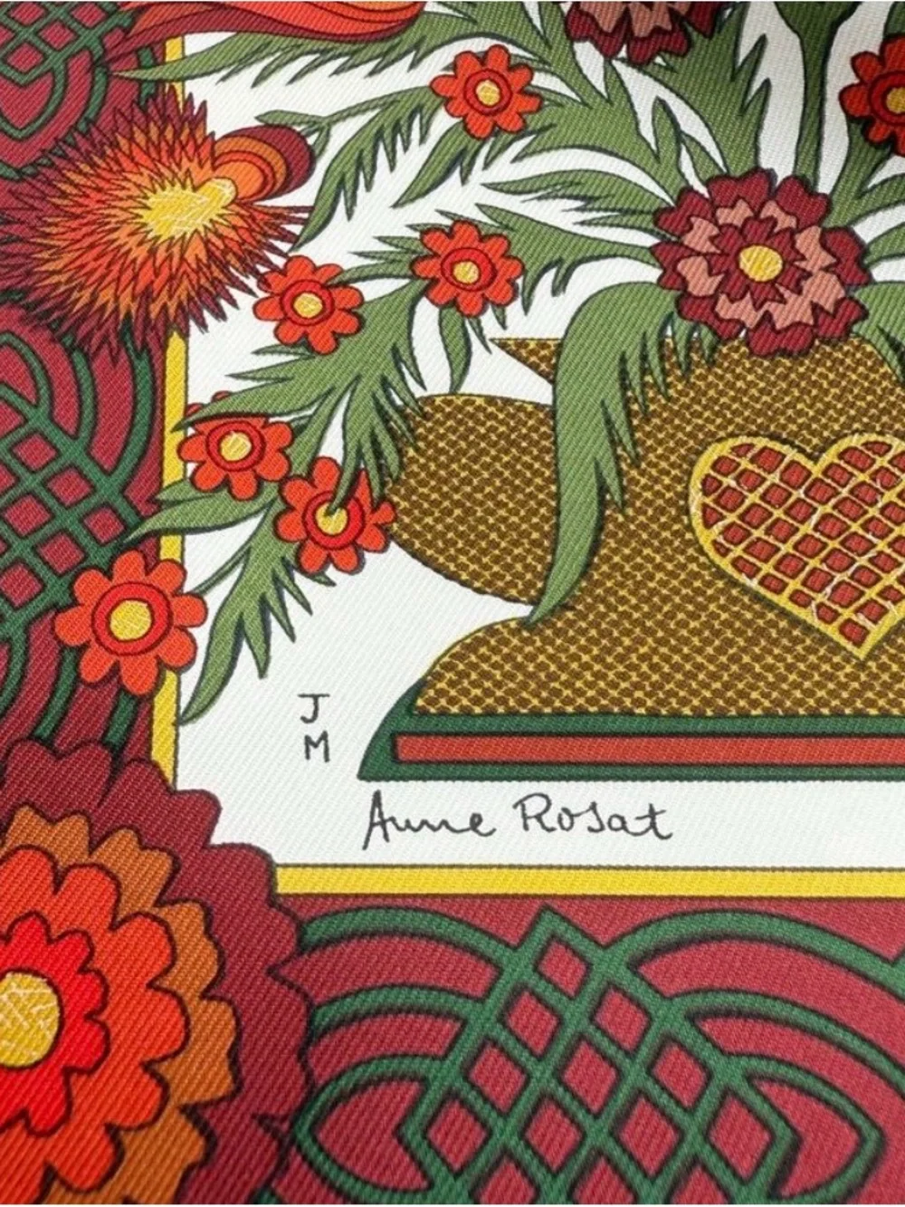 Hermes Floral Basket Silk Scarf in Red, Orange, Green, Pink